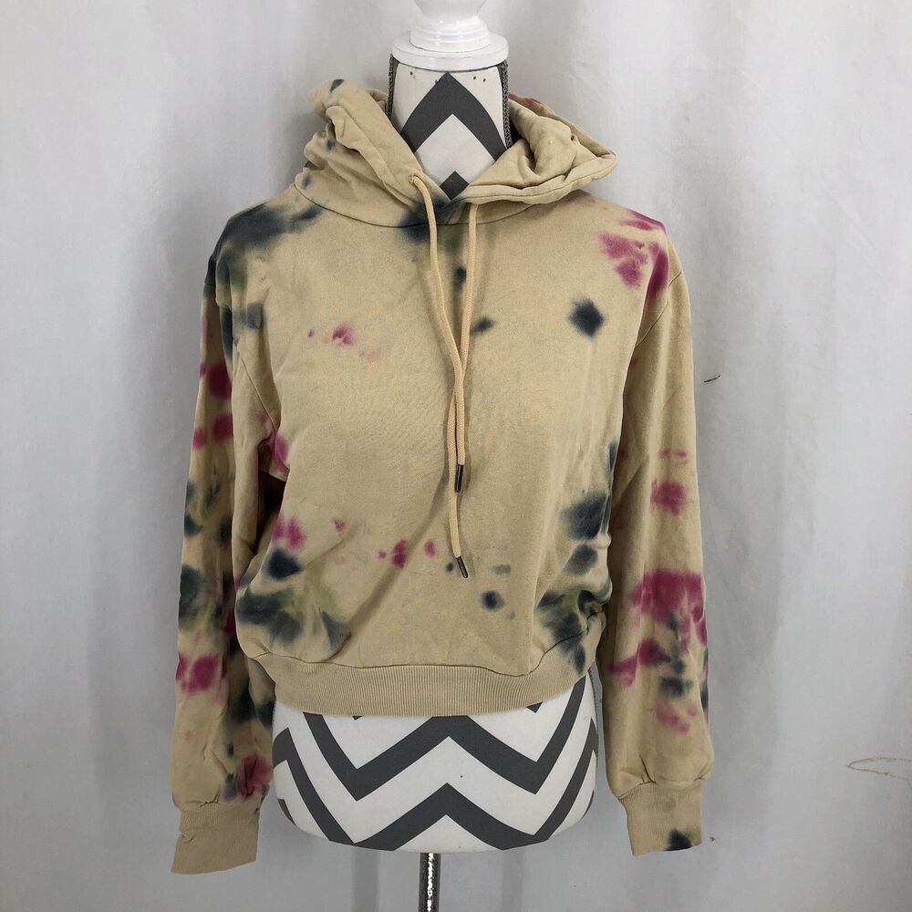 AFRM Fink Sweatshirt Crop Hoodie Yellow Sand Crumble TieDye AET035218 Small NWT